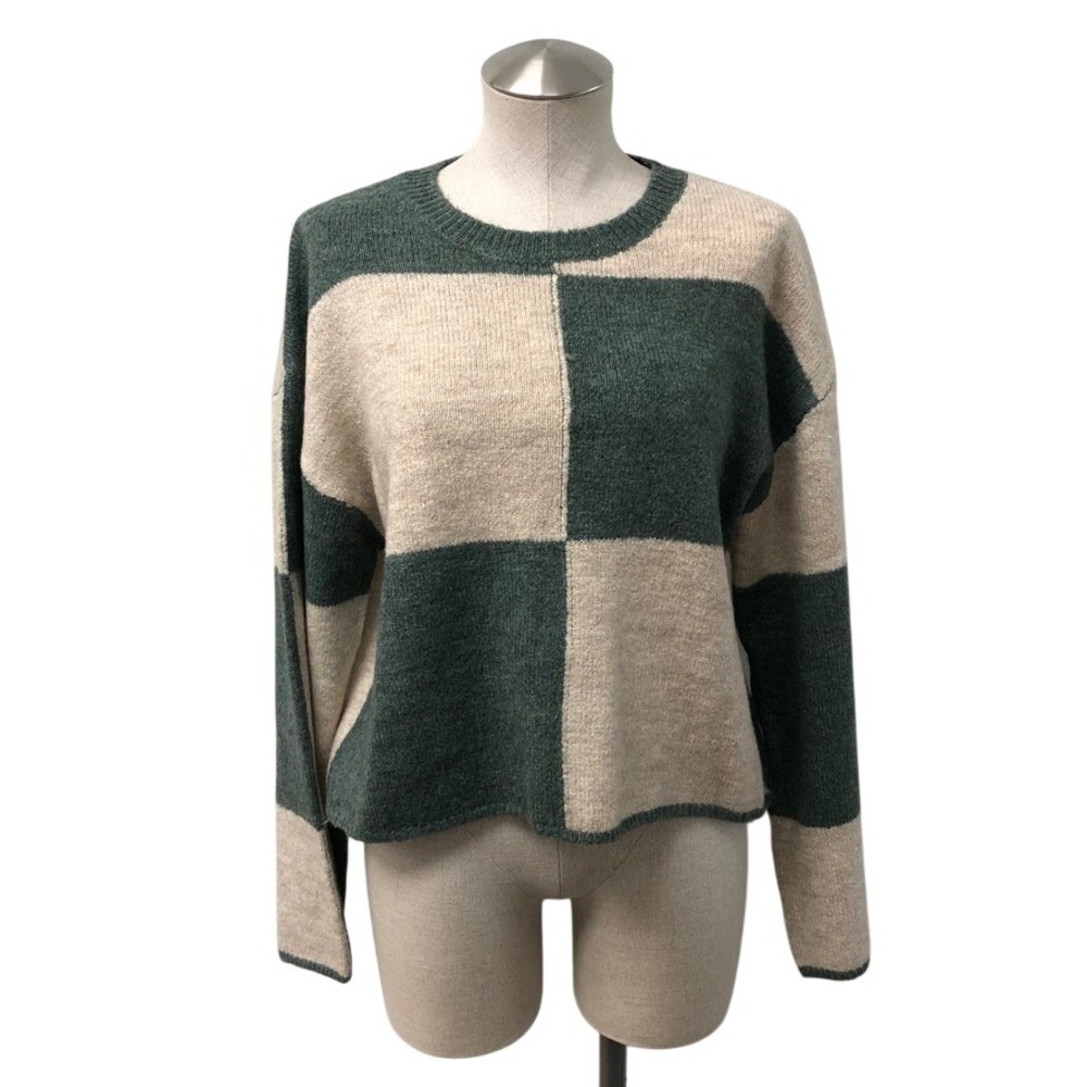Z Supply Sweater Womens Medium Green Checkerboard Colorblock Modern